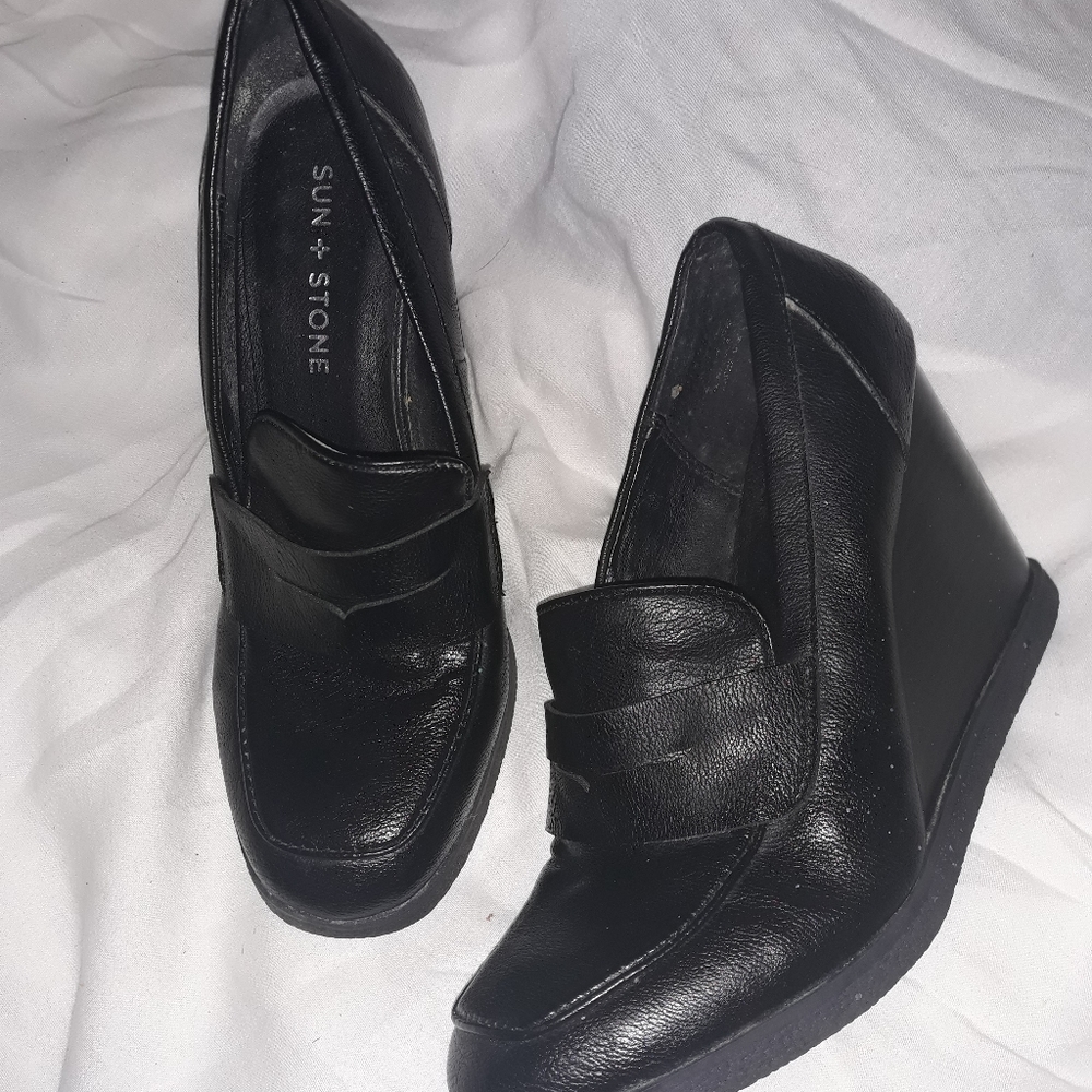 Sun + Stone Womens Jetta Faux Leather Slip On Wedge Heels sz 7 - Picture 5 of 6